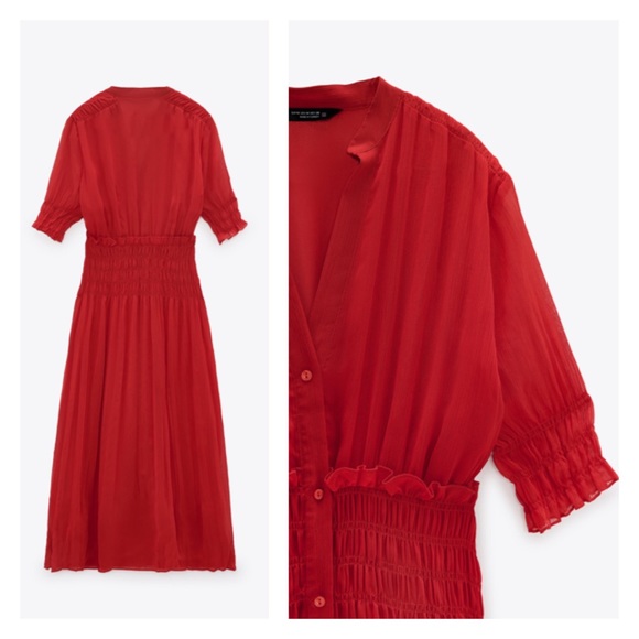 Zara red chiffon elastic dress - Picture 3 of 8